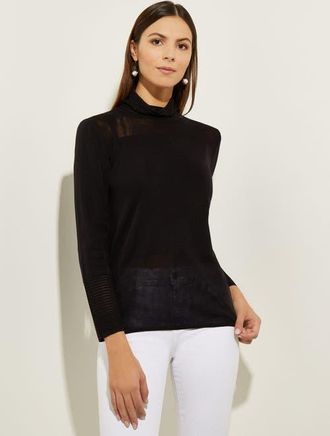 Misook Sheer Inset Turtleneck in Black at Nordstrom, Size X-Small