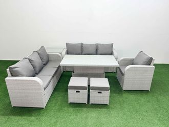 Fimous 9 Seater Poly Rattan Outdoor Garden Furniture Adjustable Lifting Dining or Coffee Table Sofa Set Patio 3 Seater Sofa Reclining Chair 3 Seater