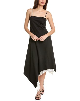 Helmut Lang Angled Hem Wool Midi Dress
