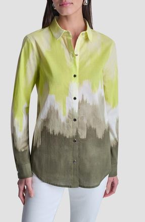 DKNY Ombr&eacute; Cotton Voile Button-Up Shirt in Daybreak Haze at Nordstrom, Size X-Large