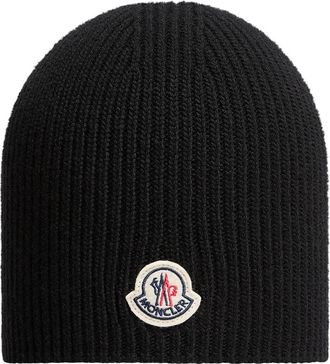 Moncler Moncler Logo Wool Beanie, Men, Black, Size: One Size