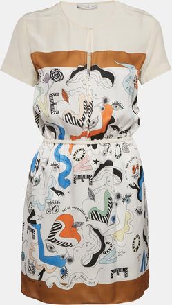 Sandro White Printed Crepe And Silk Trim Mini Dress