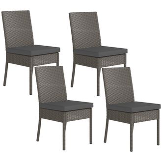 OUTSUNNY Rattan Garden Chairs With Cushion - Wicker Dining Chairs - Grey - 4 Piece | TJ Hughes