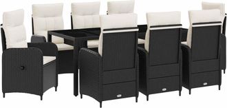 vidaXL Juego De Comedor Para Exteriores 9 Uds. Negro Y Blanco Crema Vidaxl
