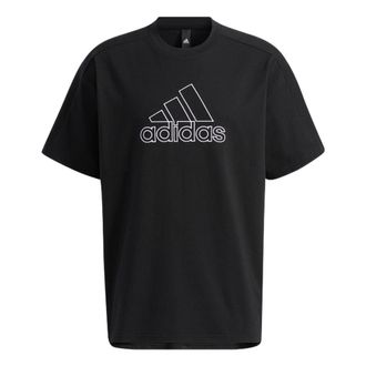 adidas Brand Logo Solid Color Stripe Breathable Short Sleeve Black HA3637