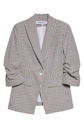 Veronica Beard Clayton Check Stretch Cotton Dickey Jacket in Acorn Multi at Nordstrom, Size 00