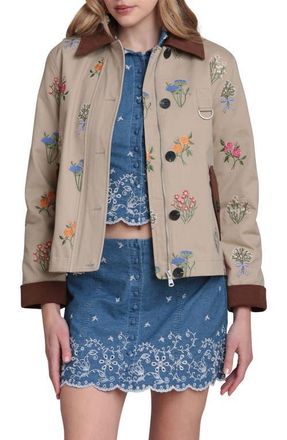 Avec Les Filles Embroidered Floral Cotton Chore Jacket in Khaki at Nordstrom, Size Large