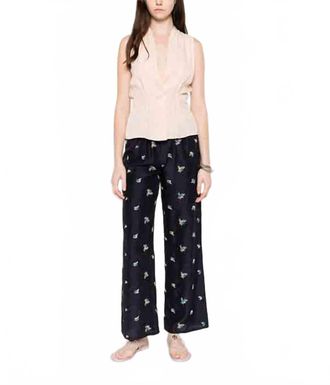 Forte_Forte Womens Petites Fleurs Embroidered Silk Pants In Midnight