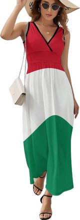 Generic Hungary Hungarian Flag Maxi Dresses for Women Fashion Summer Casual Sleeveless Beach V Neck Sundresses A Line Skirt S