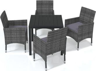 vidaXL Vidaxl - Juego Muebles Jard&iacute;n 5 Pzas Con Cojines Rat&aacute;n Sint&eacute;tico Gris