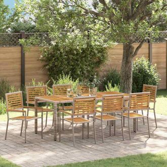 vidaXL Conjunto De Comedor De Jard&iacute;n 9 Pcs Gris Y Marr&oacute;n Vidaxl