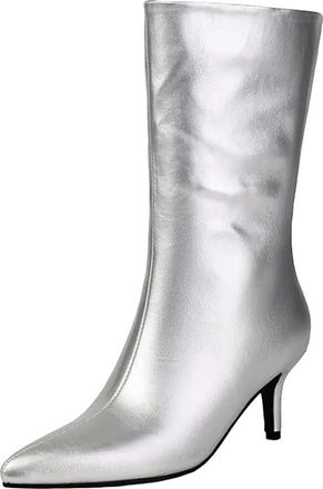 Generic Womens Leisure Mid Calf Boots Pointed Toe Med Stiletto Heel With Side Zipper For A Modern Fashionable Look