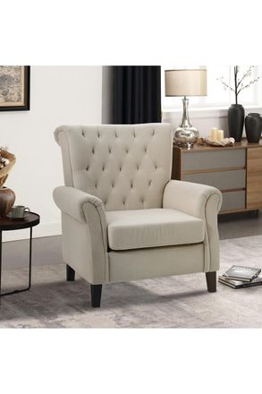 Living and Home Beige Tufted Upholstered Wingback Armchair