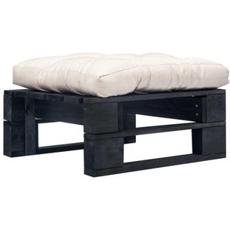 vidaXL Otomana De Palets De Jard&iacute;n Con Coj&iacute;n Color Arena Madera Negra Vidaxl