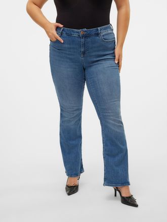 Vero Moda Curve Bootcut-Jeans VERO MODA CURVE VMCFLASH MR FLARED JEANS LI347 GA CUR, Damen, Gr. 44, L&auml;nge 32, blau (medium blau denim), Denim/Jeans, Obermaterial: 89%