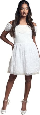 Coast Bardot Full Skirted Embellished Bridal Mini Dress, 14, Ivory