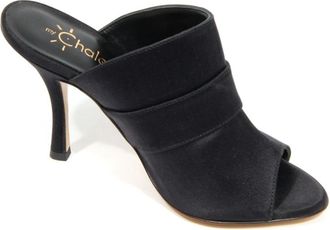My Chalom Satijnen Sandalen Made in Italy - Dames - Muiltjes - Zwart - 38 EU - Satijn - Schoenen