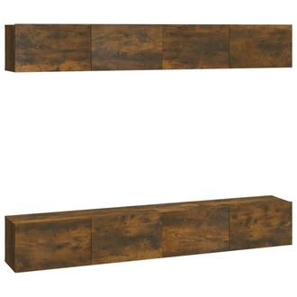 Berkfield Home Wall TV Cabinets 4 pcs Smoked Oak 100x30x30 cm in Brown | Size: 100 x 30 x 30 cm