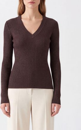 Liu Jo Maglia slim fit a coste con scollo a V e filato laminato