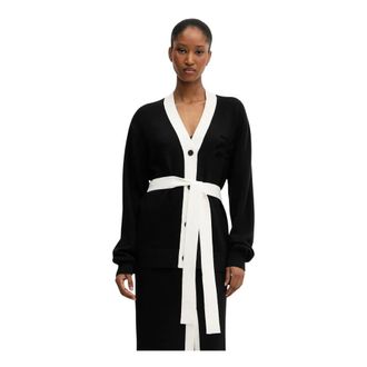 Karl Lagerfeld Truien & Vesten, Dames, Zwart, S, Katoen, Contrast-panel Logo Cardigan