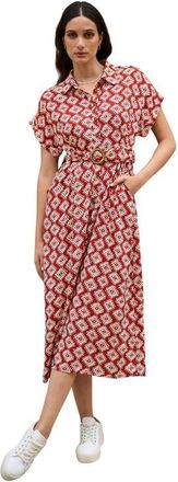 Yumi Belted Midi Shirt Dress in Red at Nordstrom, Size 16