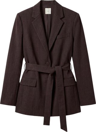 Calvin Klein Worsted Wool-Blend Belted Basketweave Blazer