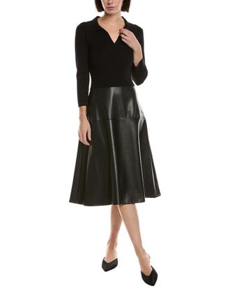 T Tahari Mixed Media A-Line Midi Dress