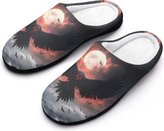 Generic Raven Moon Crow Mens Slippers Memory Foam Winter Warm Sandals Slip On House Shoes Size 7-14