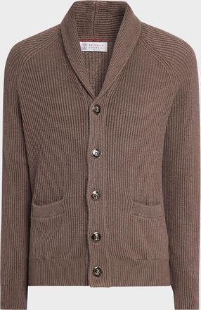 Brunello Cucinelli Men & apos;s Cotton Rib Shawl Cardigan