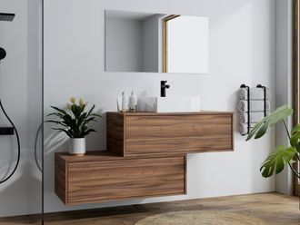 Vente-Unique Mobile per bagno sospeso con lavabo quadrato singolo e due cassetti 94 cm Naturale scuro - TEANA II