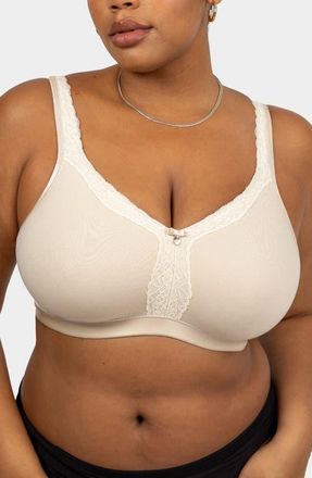 Curvy Couture Lace Trim Wireless Bra in Natural at Nordstrom, Size 46Ddd