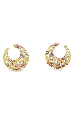 Hueb Bahia 18K Gold Diamond & Pink Garnet Hoop Earrings in Yellow Gold at Nordstrom