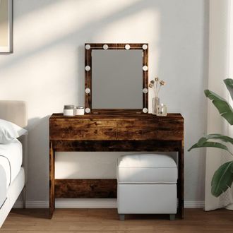 Berkfield Home Dressing Table with LED Smoked Oak 100x40x130 cm in Brown | Size: 100 x 40 x 130 cm