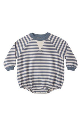 Rylee + Cru Stripe Crewneck Cotton French Terry Bubble Romper in Marine at Nordstrom, Size 18-24M