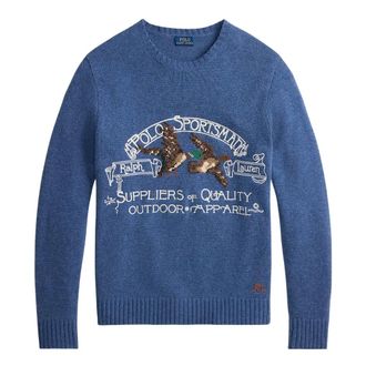 Ralph Lauren Round-neck Knitwear, male, Blue, Size: L Sportsman Polo Sweater