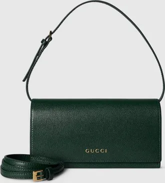 Gucci Mini Pouch With Strap, Green, Leather