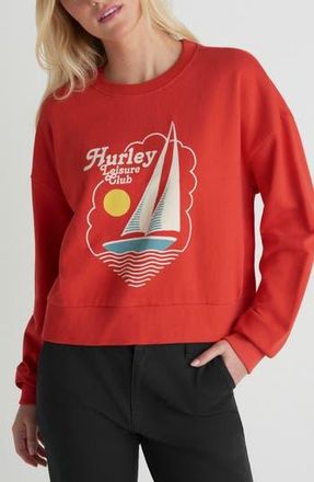 Hurley Leisure Club Boxy Cotton Terry Graphic Sweatshirt in Float Red at Nordstrom Rack, Size X-Small