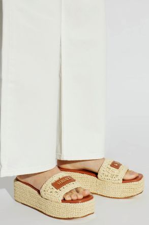 Versace Platform Slides, Womens, Beige