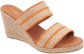 Andr&eacute; Assous Nolita Raffia Espadrille Platform Wedge Slide Sandal in Natural/orange at Nordstrom Rack, Size 10