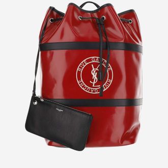 Saint Laurent Mens Rive Gauche Canvas Shoulder Bag Red Polyurethane Backpacks