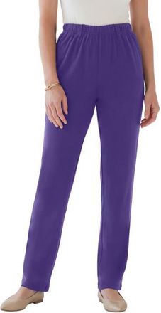 Roaman's Plus Size Soft Knit Relaxed Pull-On Straight Leg Pant in Midnight Violet at Nordstrom, Size Small Tall