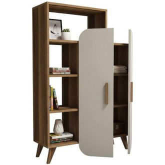 Dmora Libreria Agni, Biblioteca 5 Ripiani, 2 Ante, Installazione a Muro, 90x32x132h cm Marrone Noce