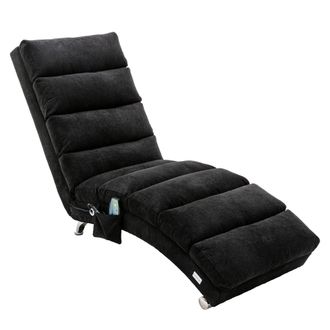 STILVORA Chaise Longue De Masaje Fija Con Vibraci&oacute;n Suave Y Bolsillo Lateral, Respaldo Ergon&oacute;mico 140&deg; En Lino Negro