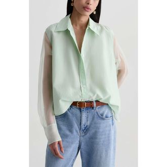 AG - Adriano Goldschmied Sawtelle Oversize Silk & Cotton Button-Up Shirt in Summer Vine at Nordstrom, Size X-Small