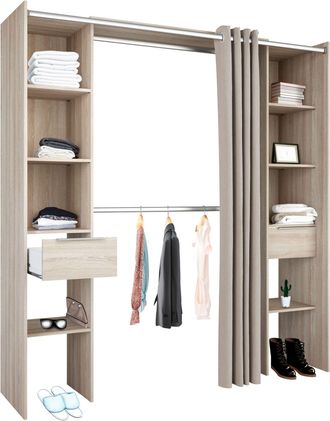 M&S Collection M&s - Armario Vestidor Con 2 Cajones, Armario Abierto Dana, Vestidor Con Barras Y Baldas Roble Shannon 203x115-190x50 Cm