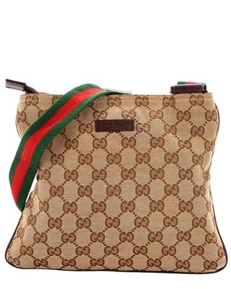 Gucci Brown Gg Canvas Web Strap Zip Messenger Bag Small (Authentic Pre-Loved)