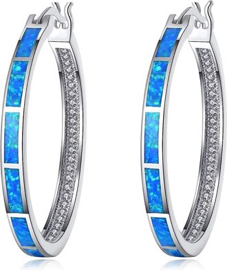 Liv Oliver Silver Multi Blue Opal Hoop Earrings