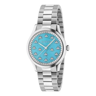 Gucci 32 mm stalen kast- aquamarijn stenen wijzerplaat met bijen- stalen armband - Dames - Horloges - Grijs - ONE Size - Accessoires