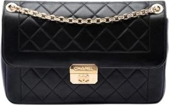 Chanel Pre-owned Vintage Quilted Lambskin Crossbody Bag - Dames - Vintage Schoudertas - Zwart - ONE Size - Leer - Vintage