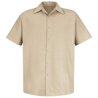 Red Kap Mens Short Sleeve Specialized Pocketless Work Shirt, Light Tan, XX-Large
